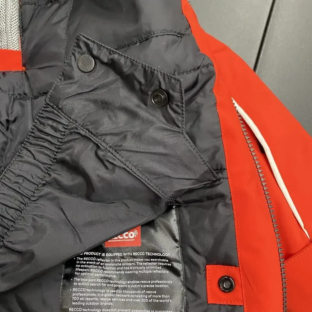 Obermeyer Ski Jacket Boys M 10-12 Red Black RECCO Snowboard Winter Hooded Bright
